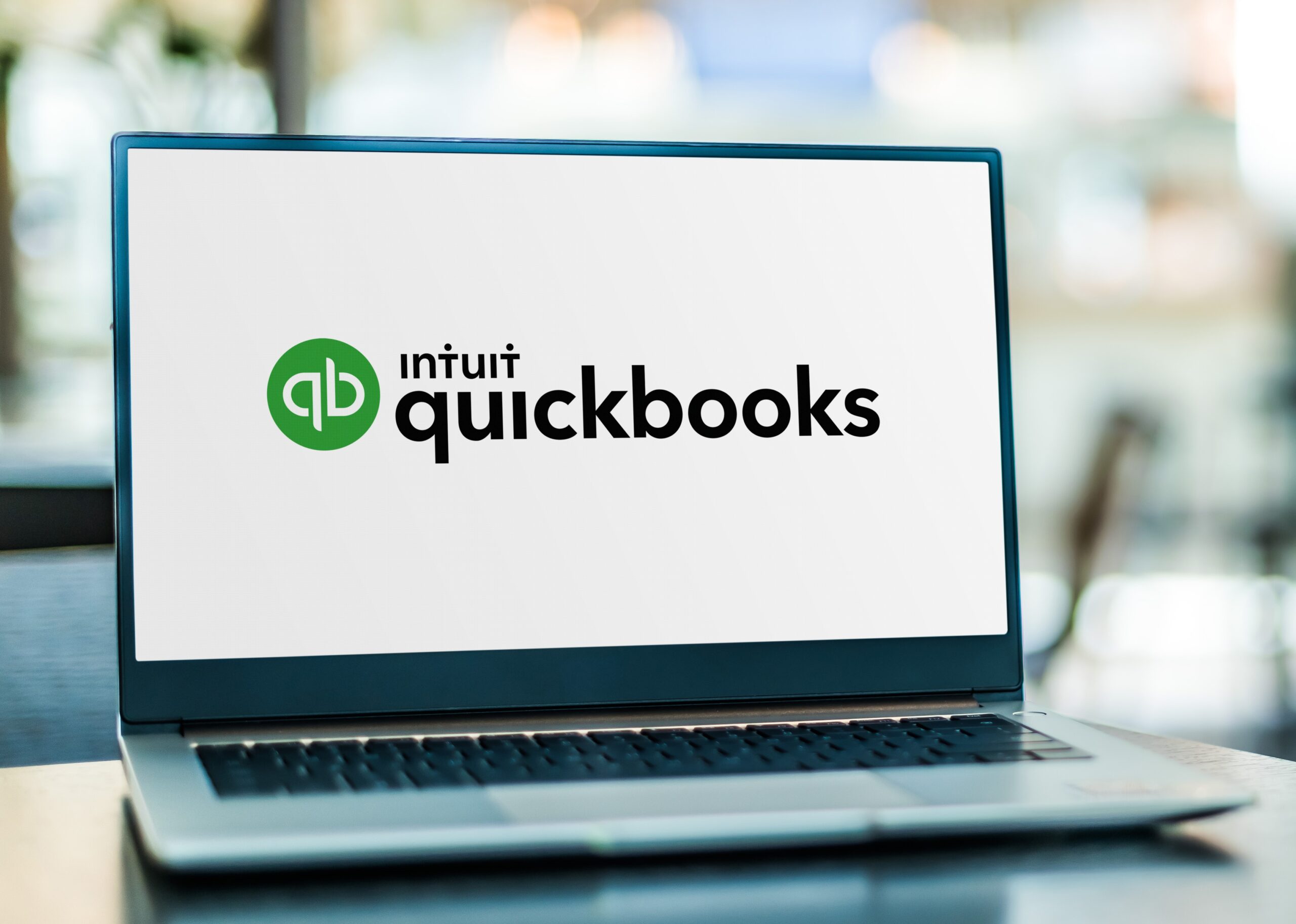 POZNAN, POL – SEP 23, 2020: Laptop computer displaying logo of QuickBooks, an accounting software package developed and marketed by Intuit